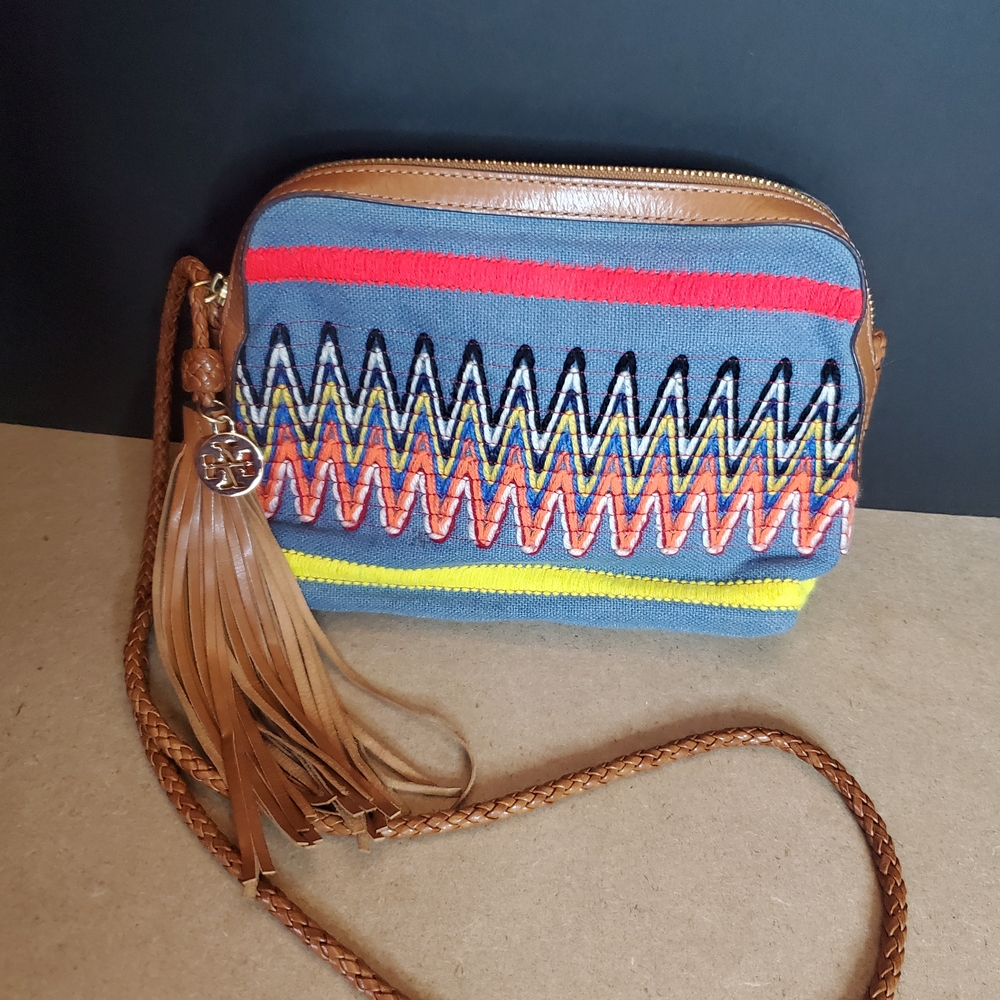 Tory Burch Taylor Embroidered Multi Color Camera Bag